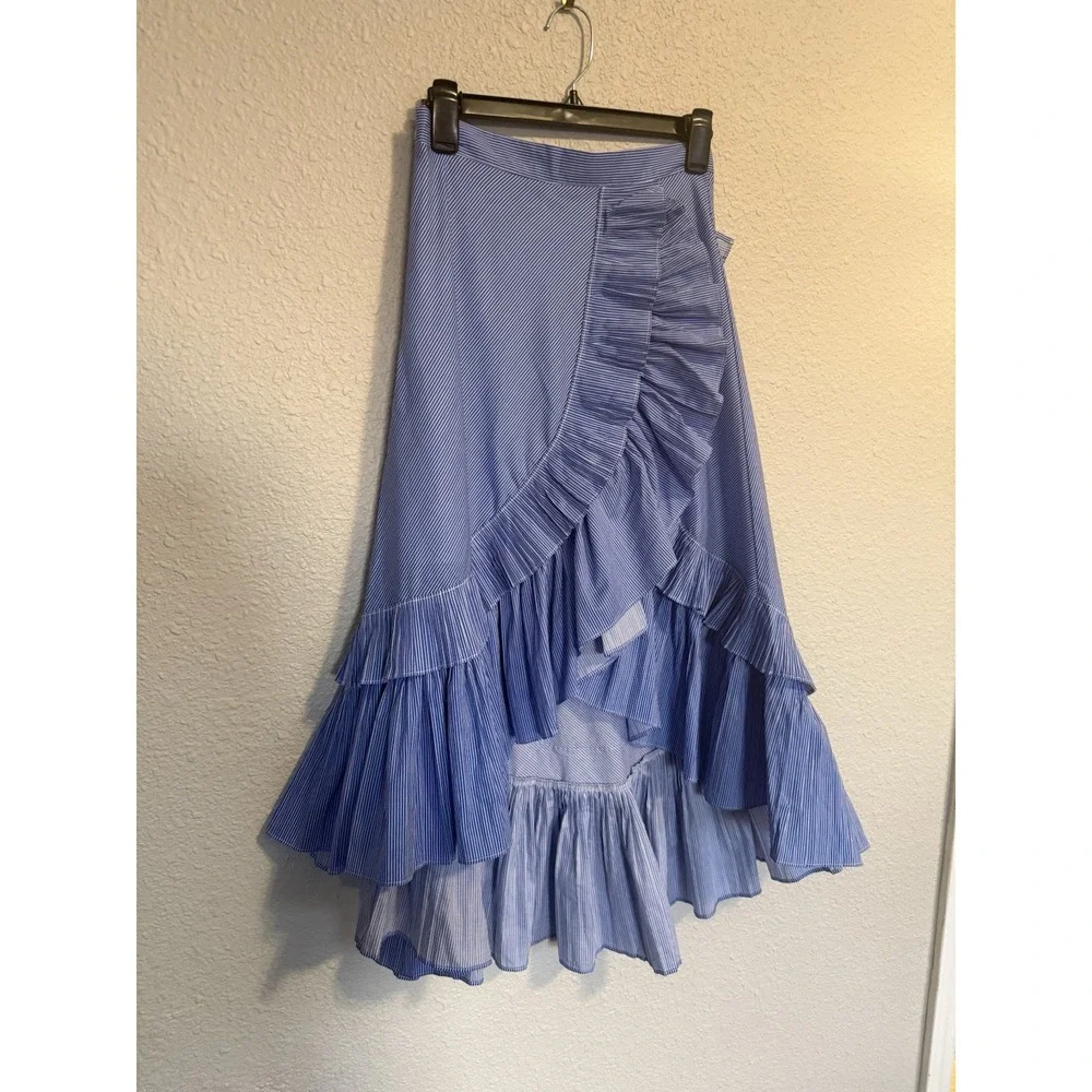 Chicwish Ruffle Tiered Frill Hem Skirt In Blue & White Stripes Size Small NWT
